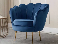 Conjunto Sofá De 2 Lugares E Poltrona Concha Em Veludo Azul-Escuro Dandelion