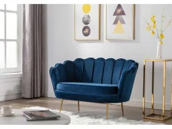 Conjunto Sofá De 2 Lugares E Poltrona Concha Em Veludo Azul-Escuro Dandelion