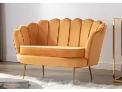 Conjunto Sofá De 2 Lugares E Poltrona Concha Em Veludo Amarelo-Mostarda Dandelion