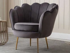 Conjunto Sofá De 2 Lugares E Poltrona Concha Em Veludo Antracite Dandelion