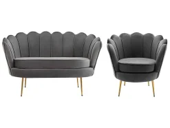 Conjunto Sofá De 2 Lugares E Poltrona Concha Em Veludo Antracite Dandelion