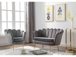 Conjunto Sofá De 2 Lugares E Poltrona Concha Em Veludo Antracite Dandelion