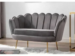 Conjunto Sofá De 2 Lugares E Poltrona Concha Em Veludo Antracite Dandelion