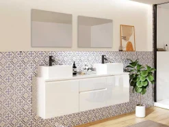 Conjunto Suspenso Para Casa De Banho Com Lavatório Duplo E Espelhos Cor Branco - Jimena