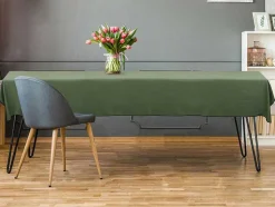 Conjunto Toalha + 4 Guardanapos De Mesa Em Linho E Algodao, Borda Preta, Caqui, 170 X 300 Cm - Borina