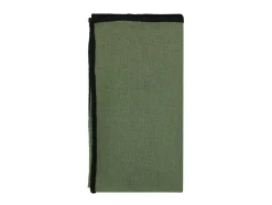 Conjunto Toalha + 4 Guardanapos De Mesa Em Linho E Algodao, Borda Preta, Caqui, 170 X 170 Cm - Borina