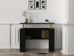 Consola Com 1 Prateleira Efeito Marmore Preto E Dourado - Liriona