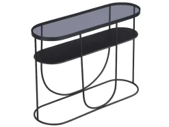 Consola Com 1 Prateleira Em Metal E Vidro Fumado Preto E Transparente - Pretoria