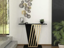 Consola Efeito Marmore Preto E Dourado - Orsona