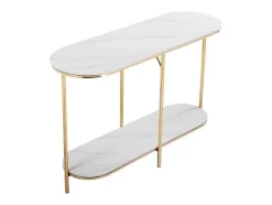 Consola Em Ceramica E Metal Dourado, Efeito Marmore Branco - Caloura