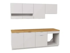 Cozinha Completa 200 Cm, 6 Elementos De Arrumação, Branco E Natural - Carmeo