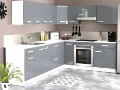 Cozinha Completa De Canto, 13 Elementos De Arrumação, Cinzento E Branco - Trattoria