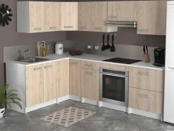 Cozinha Completa De Canto 11 Elementos De Arrumação Natural E Branco - Trattoria