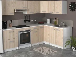 Cozinha Completa De Canto 11 Elementos De Arrumação Natural E Branco - Trattoria