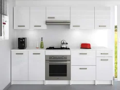 Cozinha Completa De 240 Cm Com 8 Compartimentos De Arrumação Cor Branco - Trattoria