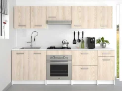 Cozinha Completa De 240 Cm Com 8 Compartimentos De Arrumação Cor Carvalho E Branco - Trattoria