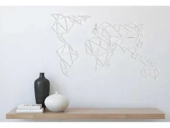 Decoração Metalica Mapa Do Mundo 19, Branco, 100X1,5X58 Cm, Epikasa