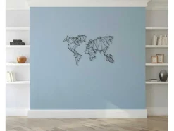 Decoração Metalica Mapa Do Mundo 4, Preto, 120X1,5X72 Cm, Epikasa