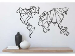 Decoração Metalica Mapa Do Mundo 4, Preto, 120X1,5X72 Cm, Epikasa