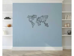 Decoração Metalica Mapa Do Mundo 4, Preto, 120X1,5X72 Cm, Epikasa