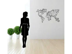 Decoração Metalica Mapa Do Mundo 4, Preto, 120X1,5X72 Cm, Epikasa