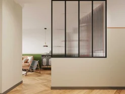 Divisória De Vidro Para Atelie Em Aluminio Termolacado E Vidro Temperado Texturado De 120X130 Cm Cor Preto - Vietra