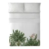 Drap De Dessus 100% Coton 1 Piece Blanc A Motifs Jungle 260 X 240