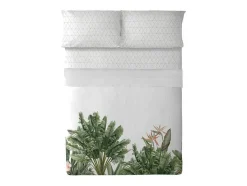 Drap De Dessus 100% Coton 1 Piece Blanc A Motifs Jungle 260 X 240