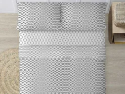 Drap De Dessus 100% Coton 1 Piece Gris A Motifs 155X240