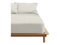 Drap Housse 100% Coton 1 Piece Beige A Triangles 90X200