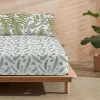 Drap Housse 100% Coton 1 Piece Blanc A Motifs Vegetaux 90X200