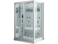 Duche Retangular Hidromassagem-Banho Turco Arthemis Em Acrilico Reforcado Com 12 Jatos De Massagem E Chuva Tropical