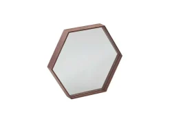 Espelho De Parede Hexagonal Com Moldura De Madeira Folheada A Nogueira. 3039