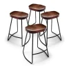 Fuji - Conjunto De 4 Bancos De Metal Com Assento De Madeira De Olmo Macico