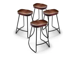 Fuji - Conjunto De 4 Bancos De Metal Com Assento De Madeira De Olmo Macico