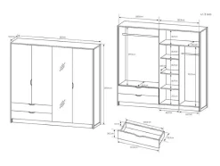 Guarda-Roupa 4 Portas E 2 Gavetas Com Espelho C220 Cm Cor Natural E Antracite - Laonile