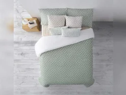 Housse De Couette 100% Coton 1 Piece Vert A Pois Blancs 260X240