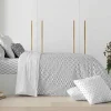 Housse De Couette 100% Coton 1 Piece Gris A Motifs Blancs 155X240