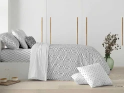 Housse De Couette 100% Coton 1 Piece Gris A Motifs Blancs 155X240
