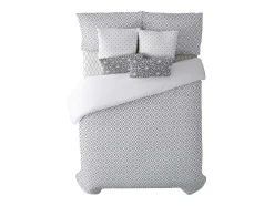 Housse De Couette 100% Coton 1 Piece Gris A Motifs Blancs 155X240