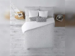 Housse De Couette 100% Coton 1 Piece Gris A Motifs Blancs 155X240