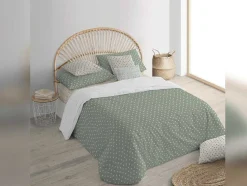 Housse De Couette 100% Coton 1 Piece Vert A Pois Blancs 155X240
