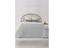 Housse De Couette 100% Coton 1 Piece Gris A Motifs Blancs 260X240