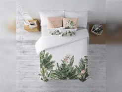 Housse De Couette 100% Coton 1 Piece Blanc A Motifs Jungle 155X240