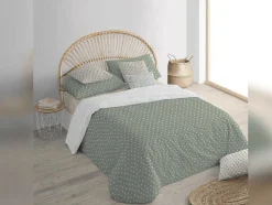 Housse De Couette 100% Coton 1 Piece Vert A Pois Blancs 240X240