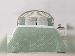 Housse De Couette 100% Coton 1 Piece Vert A Pois Blancs 240X240