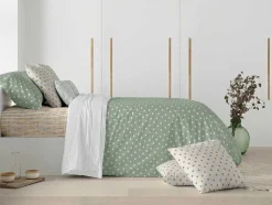 Housse De Couette 100% Coton 1 Piece Vert A Pois Blancs 240X240