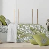 Housse De Couette 100% Coton 1 Piece Blanc A Plantes Vertes 220X240
