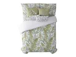 Housse De Couette 100% Coton 1 Piece Blanc A Plantes Vertes 220X240