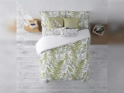 Housse De Couette 100% Coton 1 Piece Blanc A Plantes Vertes 220X240